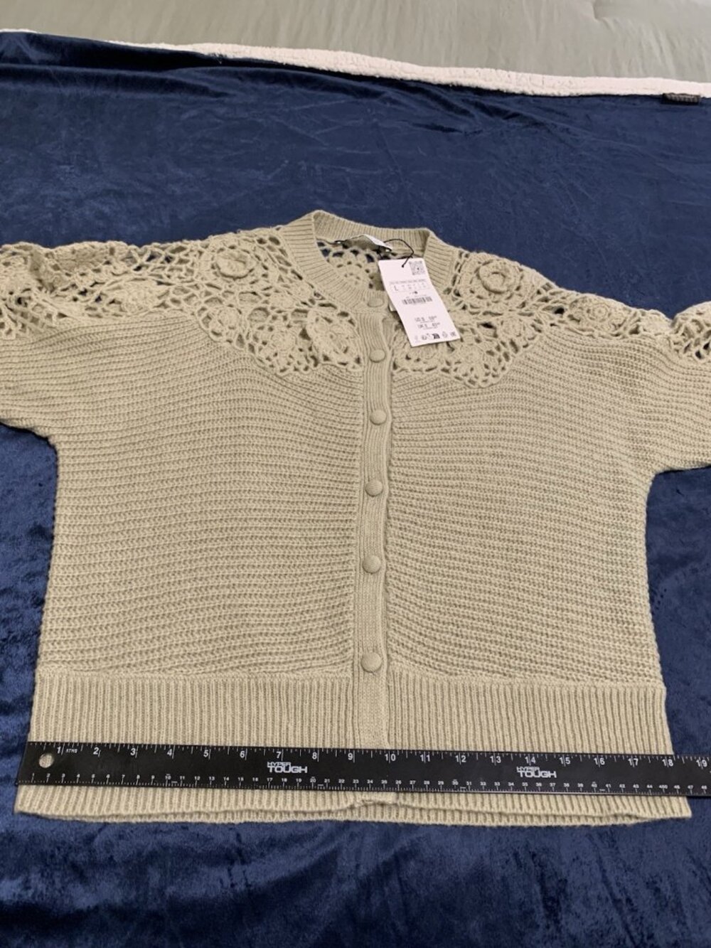 ZARA WOMEN OPEN KNIT CROCHET LONG SLEEVES CARDIGAN Size: L, GRAY/1957/111/526